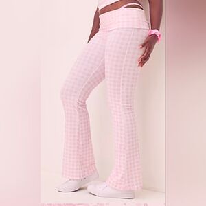 NWT PINK x LoveShackFancy Cotton Foldover Flare Leggings icon gingham  sz MEDIUM